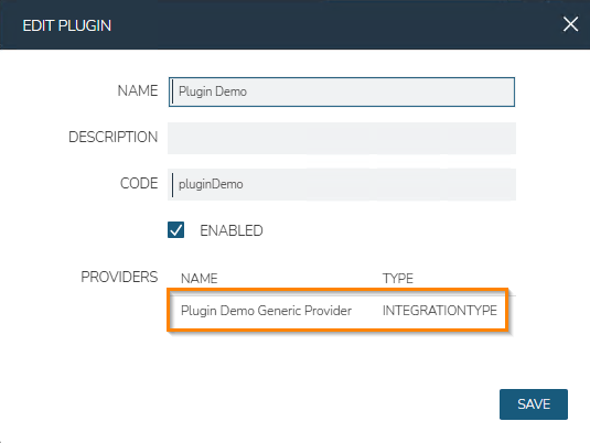 View plugin details Plugin providers dialog in HPE Morpheus Enterprise