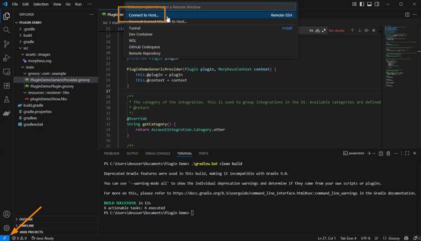 Connect to remote host Connect to remote host in Visual Studio Code