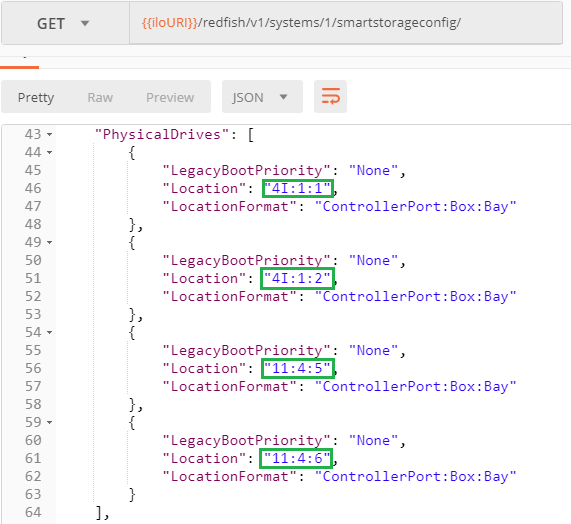 Physical Drives seen from the SmartStorageConfig location