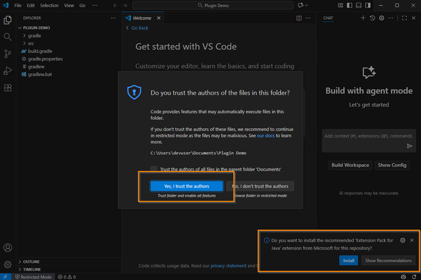 Trust and install extensions prompt Trust and install extensions prompt