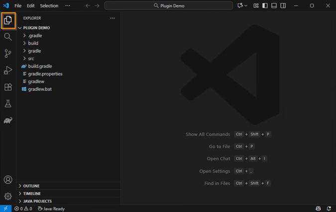 Open explorer view Explorer view in Visual Studio Code