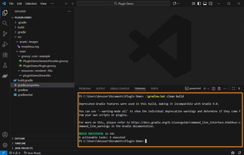 Build/compile command Running the gradlew.bat command in terminal