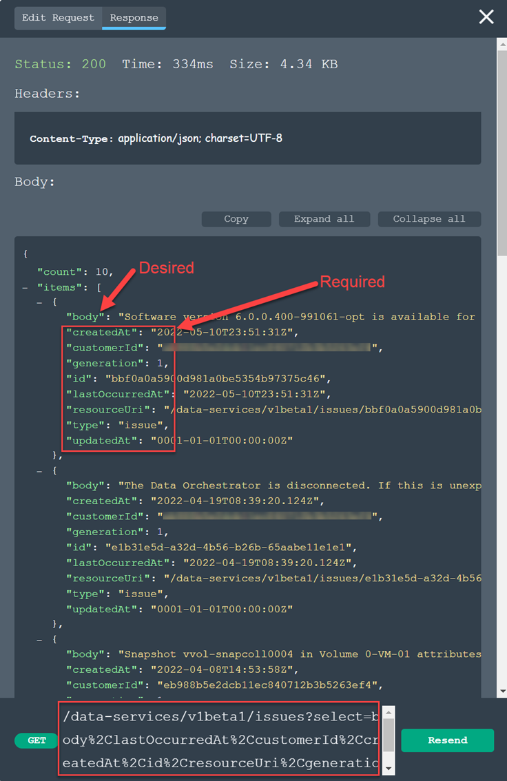 Response from issues with the correct select
