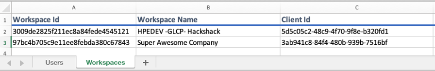 Workspaces tab in Excel Workspaces tab in Excel