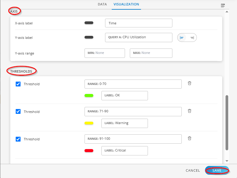 Define axis labels and thresholds Define axis labels and thresholds