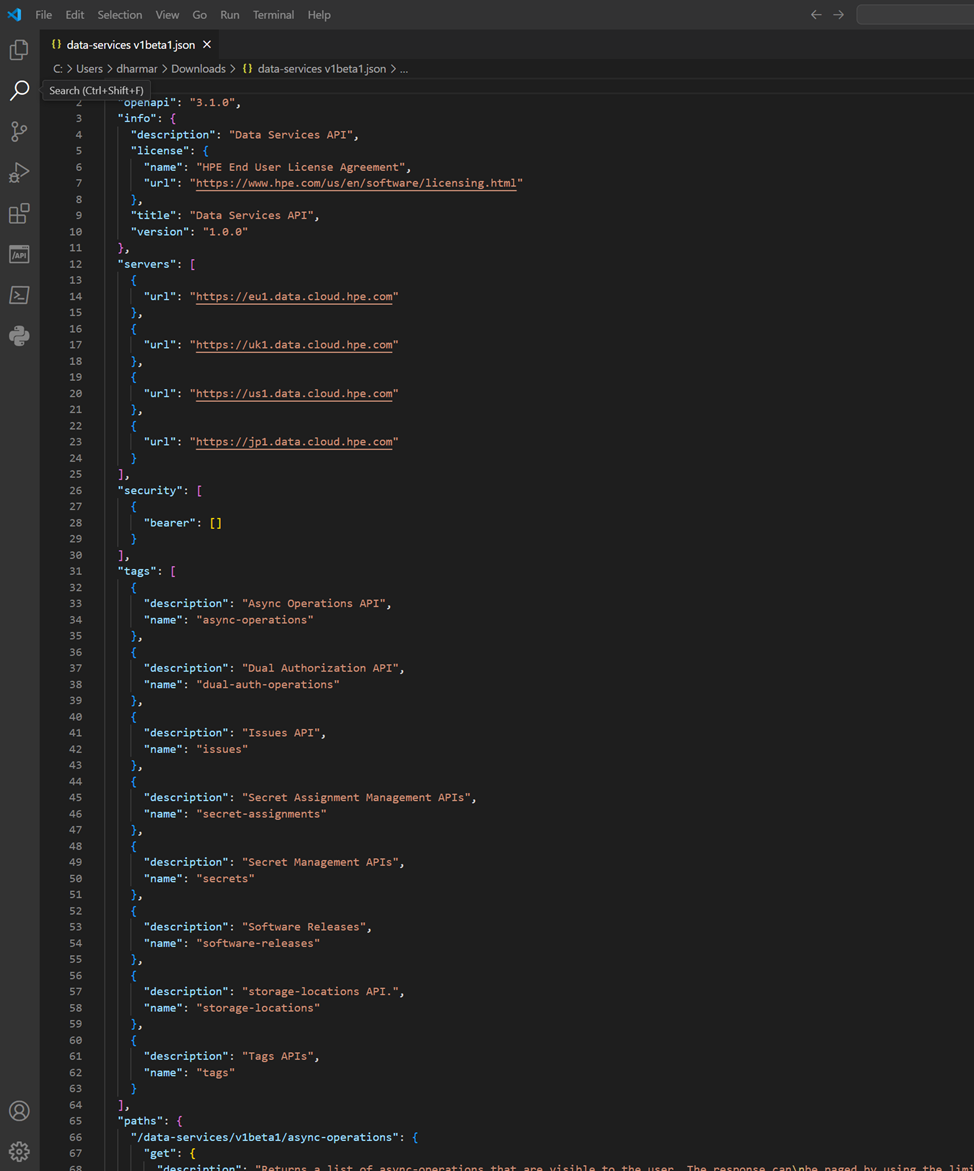 Figure 2. An example of the downloaded data-services.json contents.