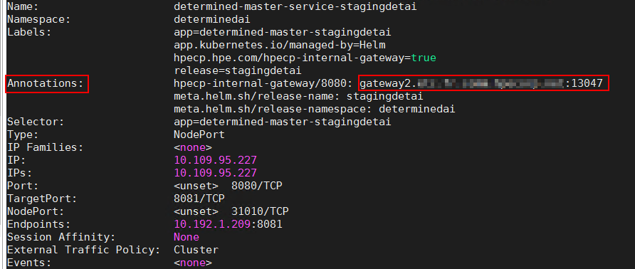 Ingress Gateway URL for the Determined Master endpoint service Ingress Gateway URL for the Determined Master endpoint service
