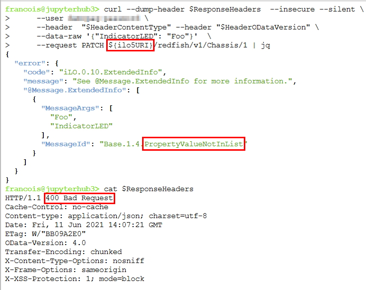 PATCH of an invalid property in a physical iLO 5