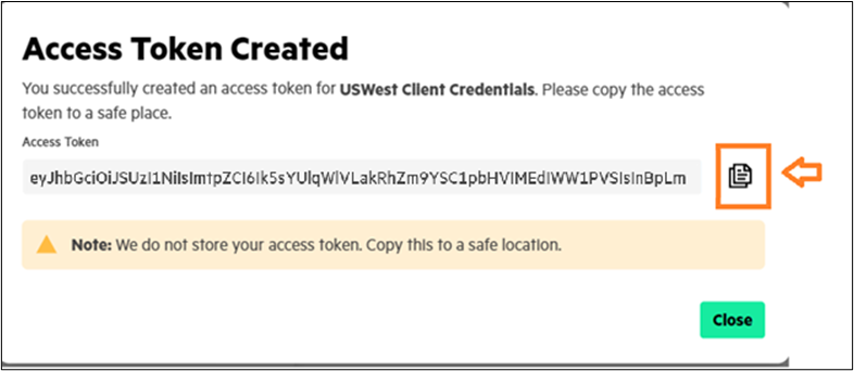 Copy GreenLake Access Token Copy GreenLake Access Token