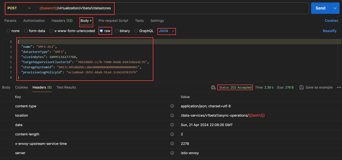 Deploy POST to create the datastore in the DHCI using PCBE