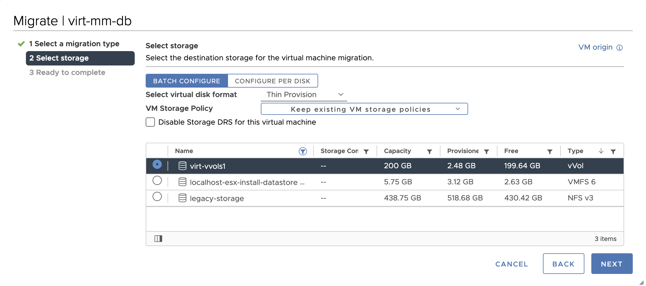 VMware vSphere Storage vMotion example.